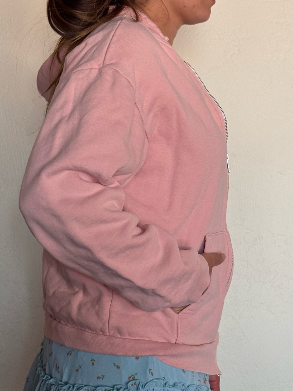 Reformation Soft Pink Zip-Front Hoodie View 2